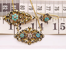 Antique Georgian French Earrings Necklace Gold Turquoise Pearls Enamel set (6232)