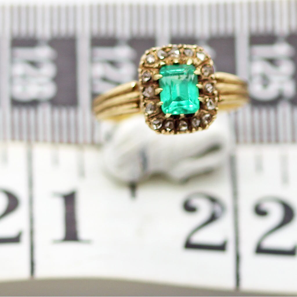 Antique Georgian Ring 18k Gold Emerald Diamonds French (6233)