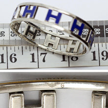 Hermes H Bangle Vintage Retired Blue Enamel Multiple H's Swivels Reverse (6258)