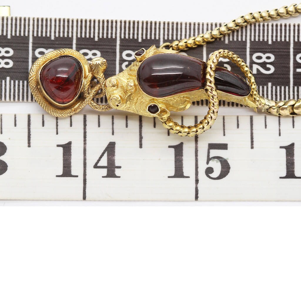 Antique Victorian Snake Necklace Snake Locket 14k Gold Garnet Carbuncle (6279)
