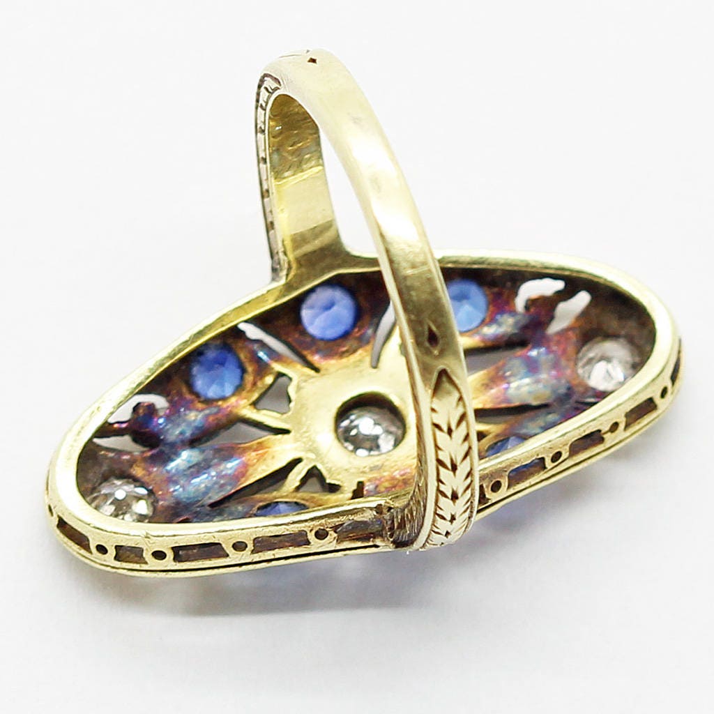 Antique Arts and Crafts Art Nouveau Ring 14k Gold Sapphires Diamonds (6283)
