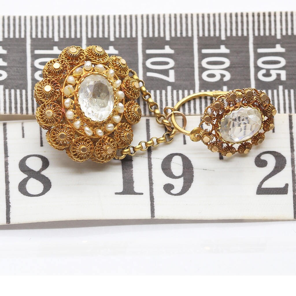 Antique Georgian Earrings Cannetille 15k Gold Pearls Paste Day Night (6286)