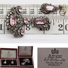 Antique Brooch Pendant Earrings Diamonds Pink Topaz Gold Set w Appraisal (6306