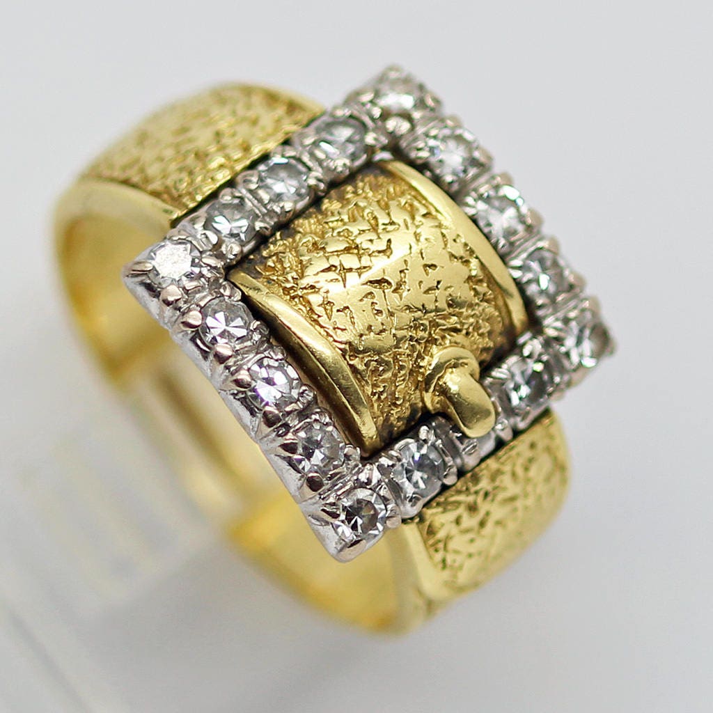 Vintage Buckle Ring 18k Gold and Diamonds Retro Ring circa 1940 (6189)
