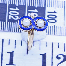 Antique Victorian Ring 18k Gold Pearls Blue Enamel French Napoleon III (6346)