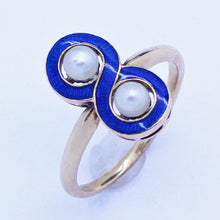 Antique Victorian Ring 18k Gold Pearls Blue Enamel French Napoleon III (6346)