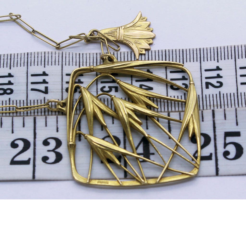 Art Nouveau Pendant Chain Necklace 18k Gold Signed Miault Unisex (6348)