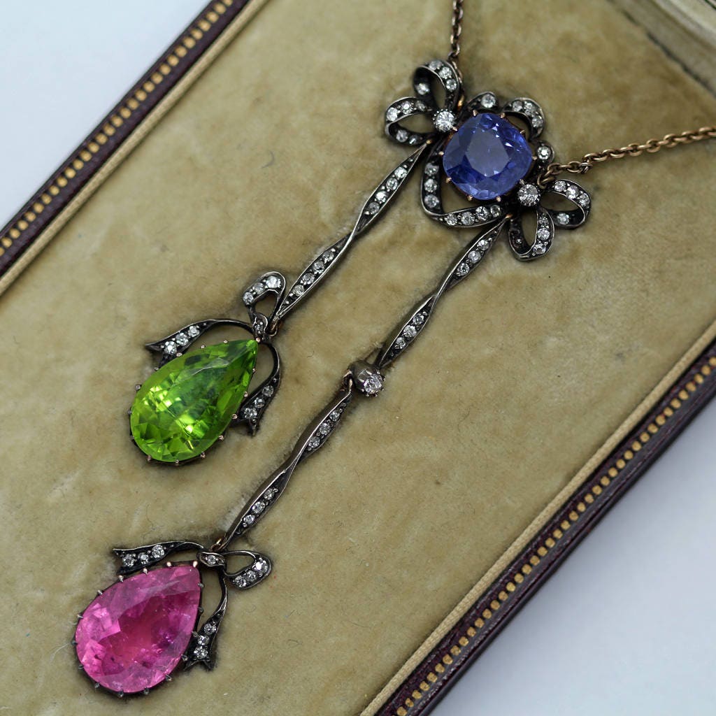 Necklace Victorian Belle Epoque Sapphire Gem Diamonds Gold w Appraisal (6219)
