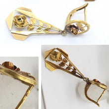 Antique Vintage Art Deco Earrings Ear Pendants French 18k Gold Roses (6226)