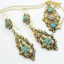 Antique Georgian French Earrings Necklace Gold Turquoise Pearls Enamel set (6232)