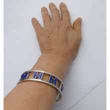 Hermes H Bangle Vintage Retired Blue Enamel Multiple H's Swivels Reverse (6258)