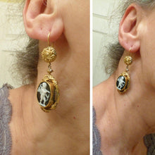Antique Archaeological Revival Earrings Gold Carved Cameos Luigi Rosi (6281)