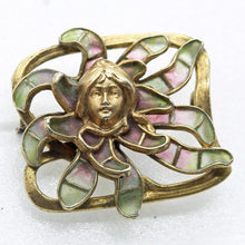 Jugendstil Nouveau Brooch Plique-a-jour Enamel Gilt Silver Meyle & Mayer (6313)