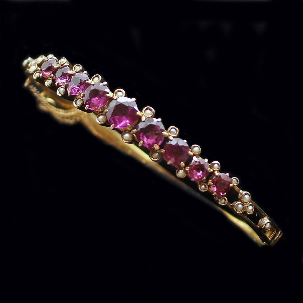 Antique Victorian 14k Gold Pearl Rubellite Bracelet (3850)