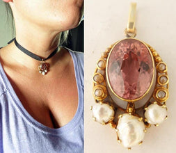 Antique Pendant Arts Crafts Gold Pink Tourmaline 11.19ct Pearl w appraisal(5231)