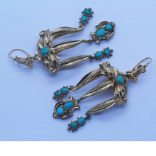 Antique Victorian French Earrings 18k gold turquoise Roman Revival Day Night(4378)