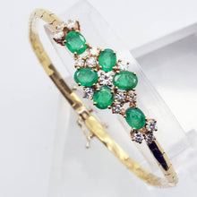 Vintage Retro Bracelet Bangle 18k Gold Diamonds Emeralds w Appraisal (4847)