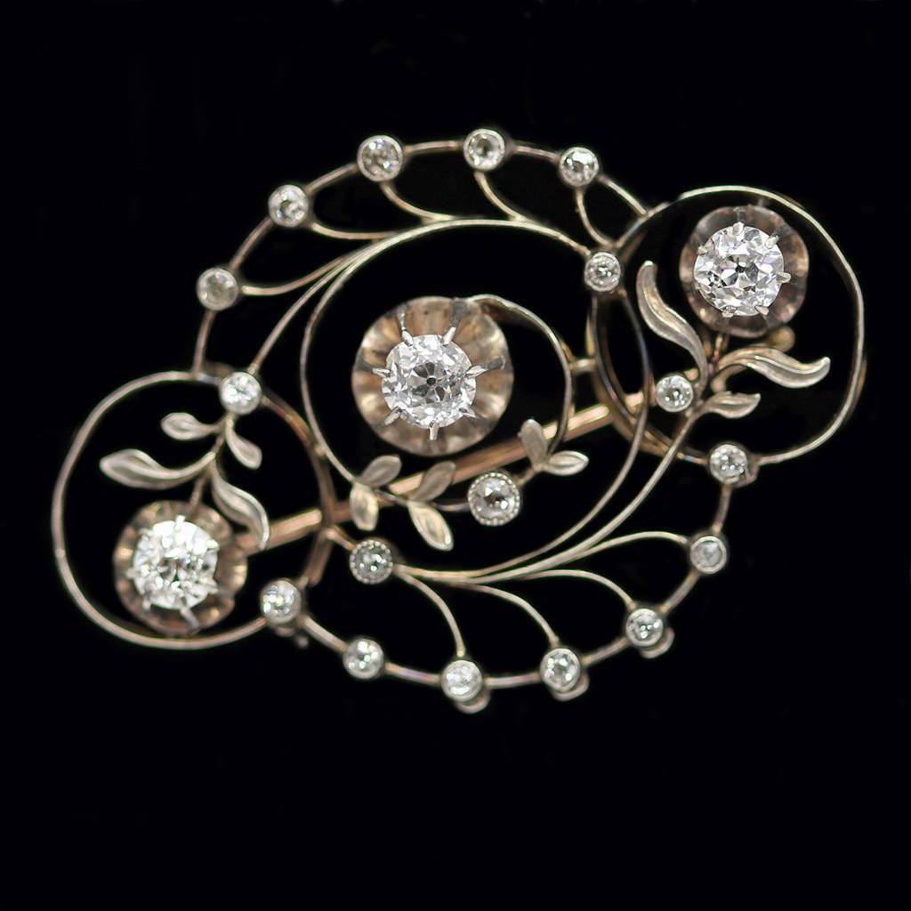 art nouveau imperial Russian brooch diamonds gold silver