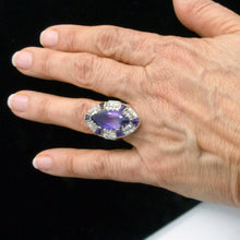 Vintage Ring Retro Diamonds Amethyst 14k White & Yellow Gold w Appraisal (6171)