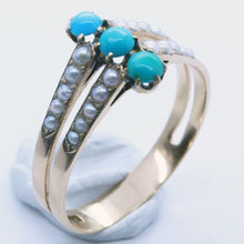 Antique Georgian Ring 18k Gold Turquoise Natural Pearls (6382)