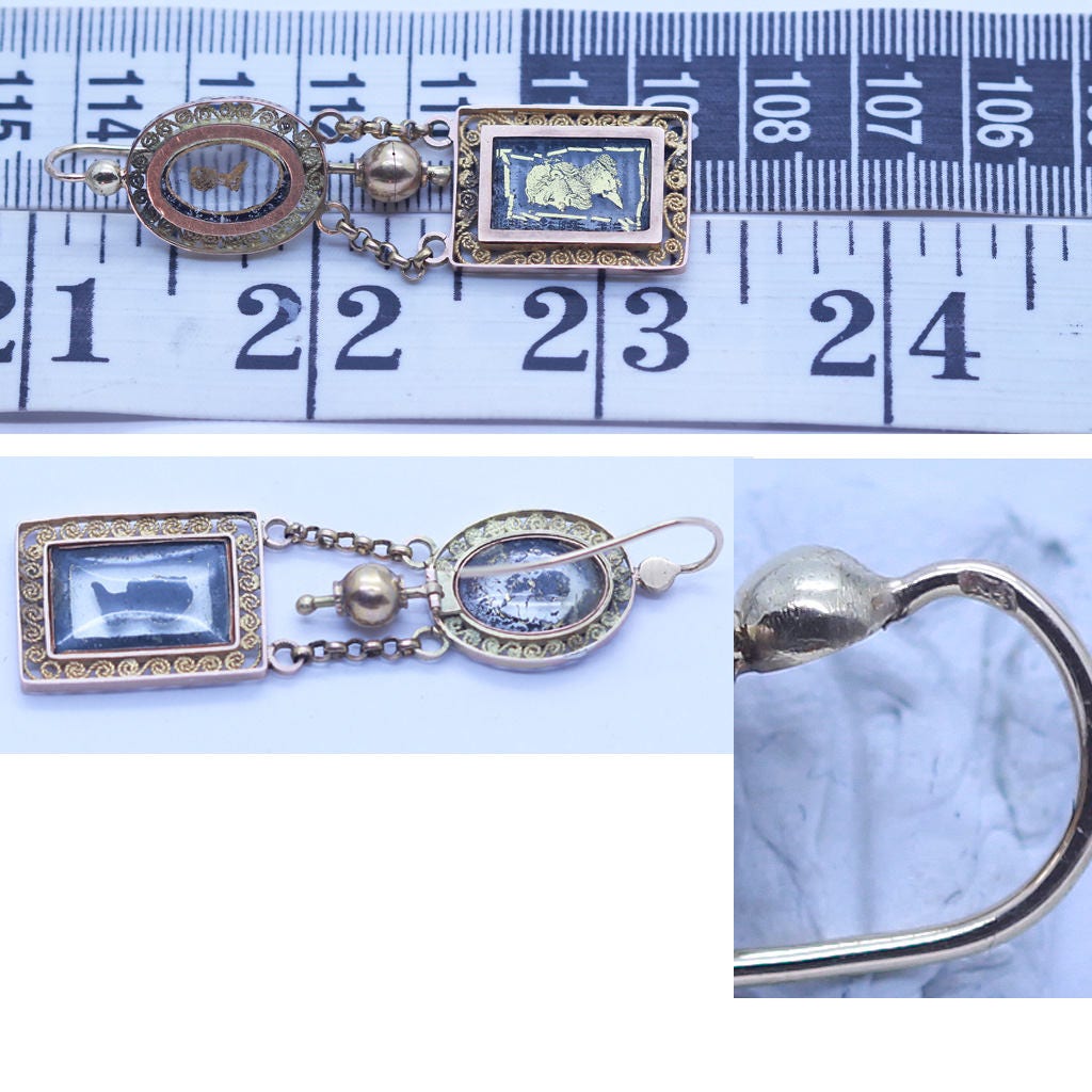 Antique Georgian Earrings Gold Portraits Man Woman French 18-19C (6391)