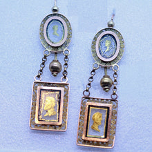 Antique Georgian Earrings Gold Portraits Man Woman French 18-19C (6391)