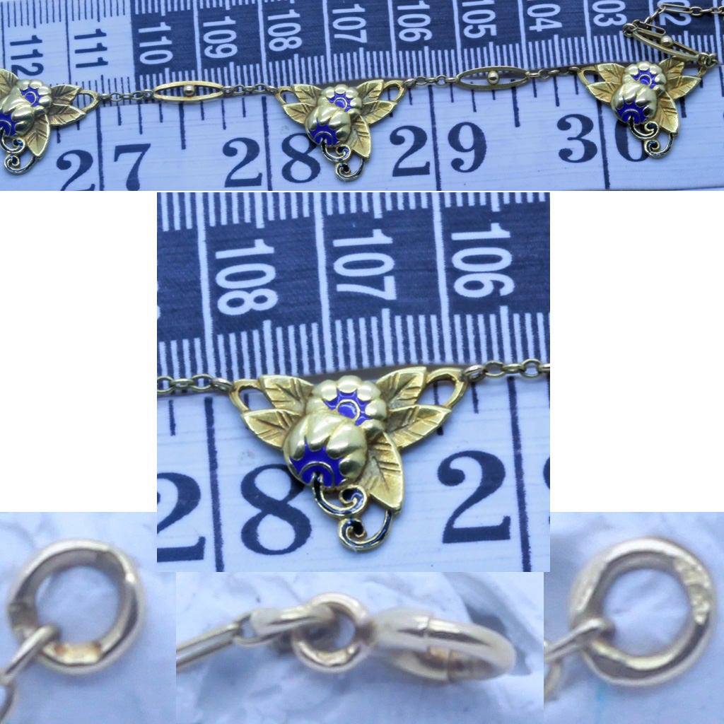 Antique Art Deco Necklace Collier Draperie 18k Gold and Enamel (6408)