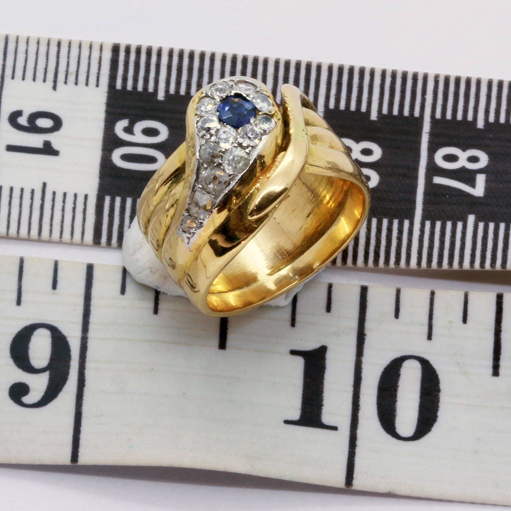 Antique Victorian Snake Ring Sapphire Diamonds 18k Gold w Appraisal (6411)