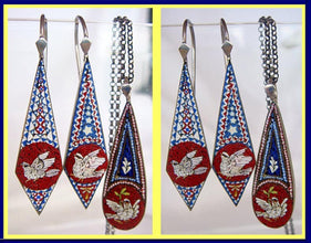 Antique Victorian Micro Mosaic Earrings Pendant Micromosaic Dove Set (4597)