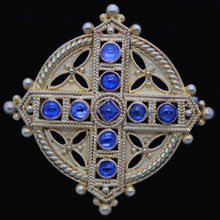 Castellani Brooch Cross 18k Gold Sapphires Victorian Renaissance Revival (6424)