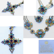 Georgian Necklace Pendant Cross Cannetille 18k Gold Turquoise Garnet (6425)
