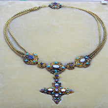 Georgian Necklace Pendant Cross Cannetille 18k Gold Turquoise Garnet (6425)