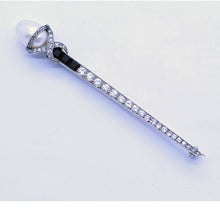 Deco Natural Saltwater Pearl Diamond Onyx Gold Brooch pin Certificate (6426)