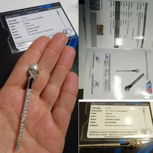 Deco Natural Saltwater Pearl Diamond Onyx Gold Brooch pin Certificate (6426)