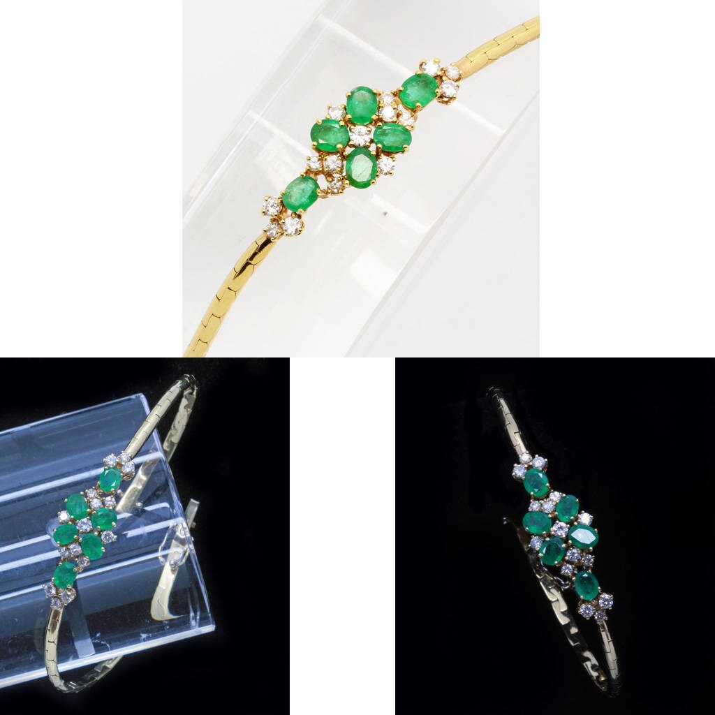 Vintage Retro Bracelet Bangle 18k Gold Diamonds Emeralds w Appraisal (4847)