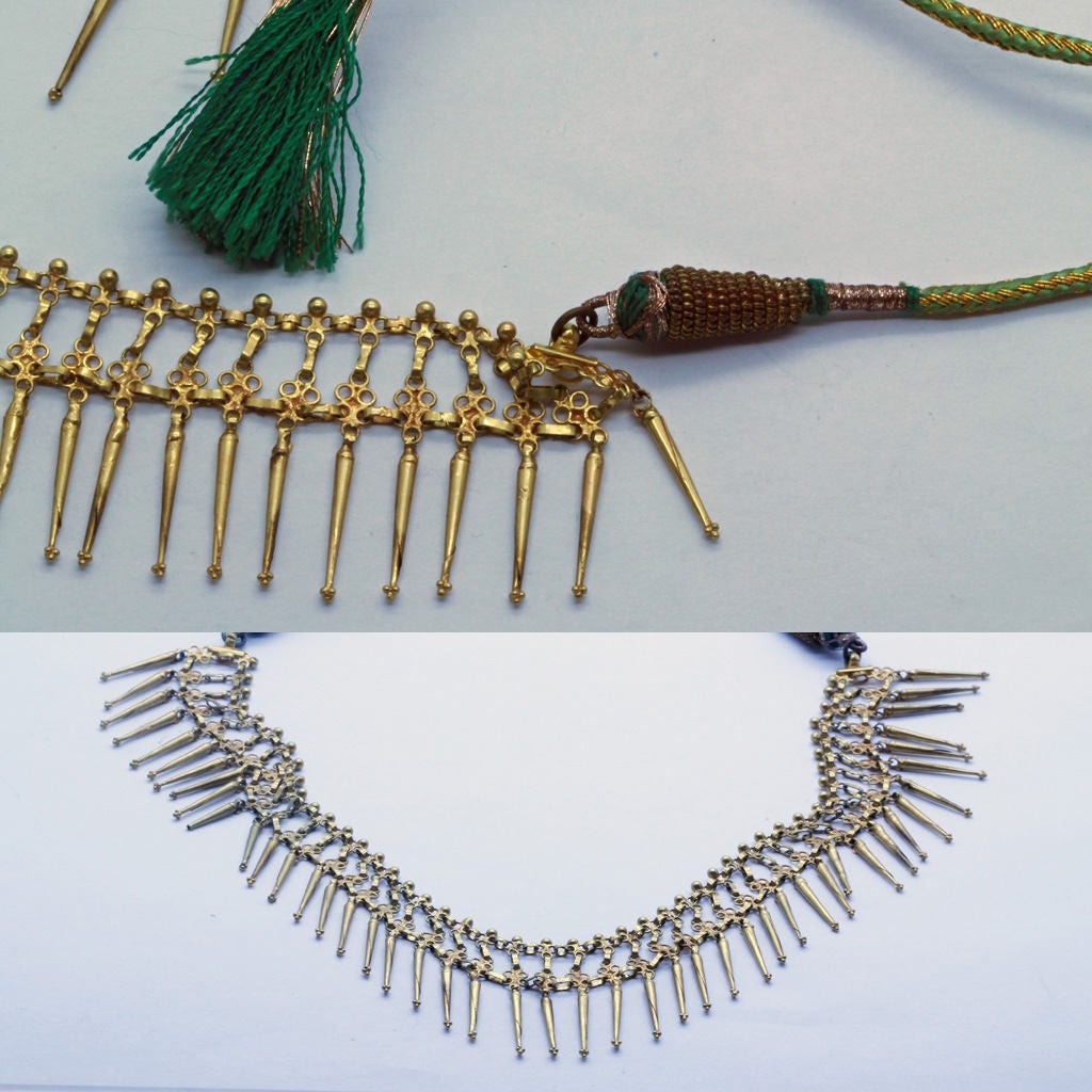 Antique Necklace 18k Gold Fringe Indian Wedding Bride Marriage adjustable (6444)