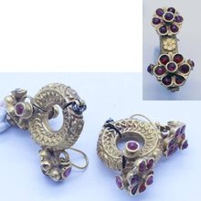 Antique Indian Earrings Hoops 22k Gold ruby spinel paste Flowers Gintili (6450)