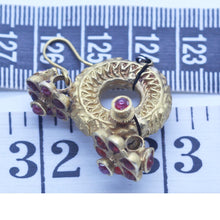 Antique Indian Earrings Hoops 22k Gold ruby spinel paste Flowers Gintili (6450)