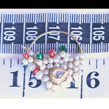 Antique Indian Nath Nose Ring high k Gold, Gem Paste & Pearls c1900–1940 (6471) (Copy)