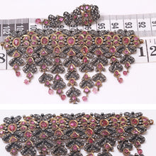 Antique Necklace Earrings Set Gold Diamond Ruby Spinel Silver Anglo Indian(6490)