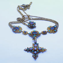 Georgian Necklace Pendant Cross Cannetille 18k Gold Turquoise Garnet (6425)