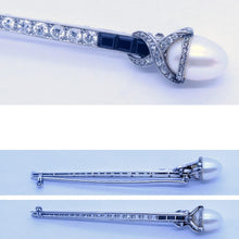 Deco Natural Saltwater Pearl Diamond Onyx Gold Brooch pin Certificate (6426)