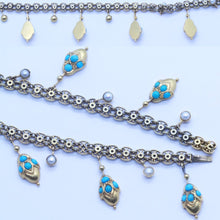 Antique Victorian Necklace 14k Gold Turquoise Pearls Revivalist (6504)