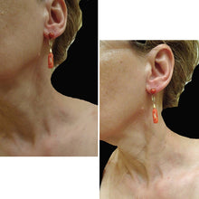 Vintage Art Deco Earrings 14k Gold Carved Coral Ear Pendants  (6506)