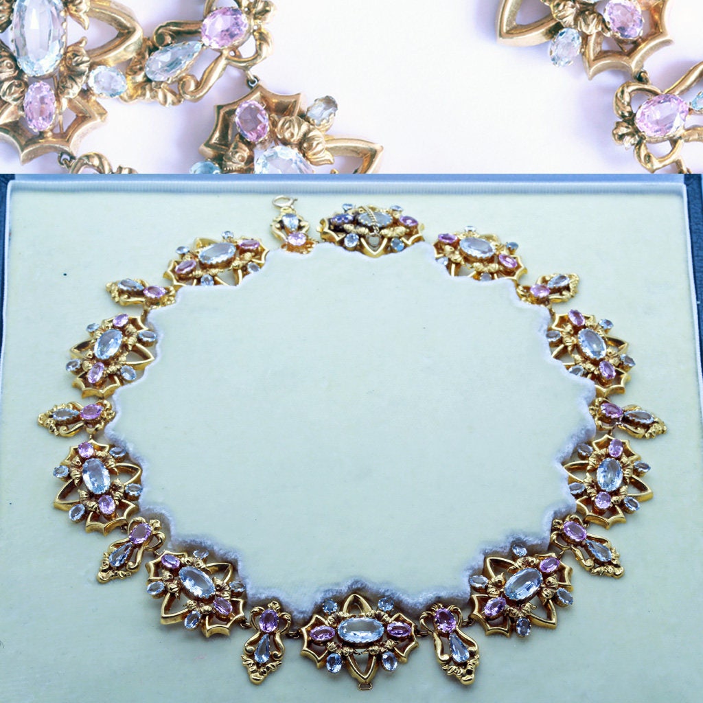 Antique Georgian Victorian Necklace Gold Aquamarine Pink Topaz Appraisal (6495)