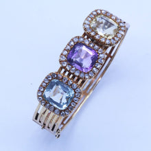 Antique Victorian Bangle Bracelet Gold Diamonds Aquamarine Gems Appraisal (6516