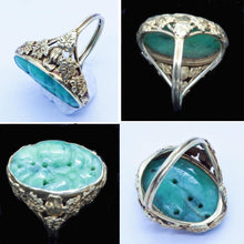 Chinese ring 14k Gold Jade Antique Vintage Arts Crafts Art Deco Ring  (6522)