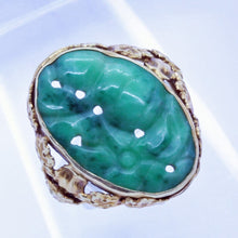 Chinese ring 14k Gold Jade Antique Vintage Arts Crafts Art Deco Ring  (6522)