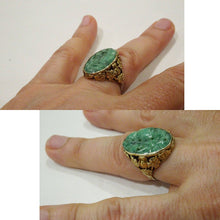 Chinese ring 14k Gold Jade Antique Vintage Arts Crafts Art Deco Ring  (6522)