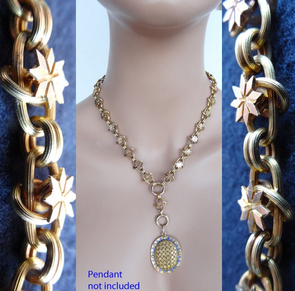Antique Victorian Chain Necklace 15k Gold Large twisted Links w Stars (5680)